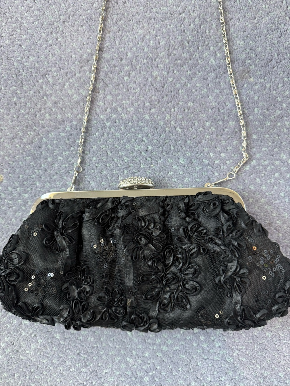 Black Beaded Evening Clutch with Chain